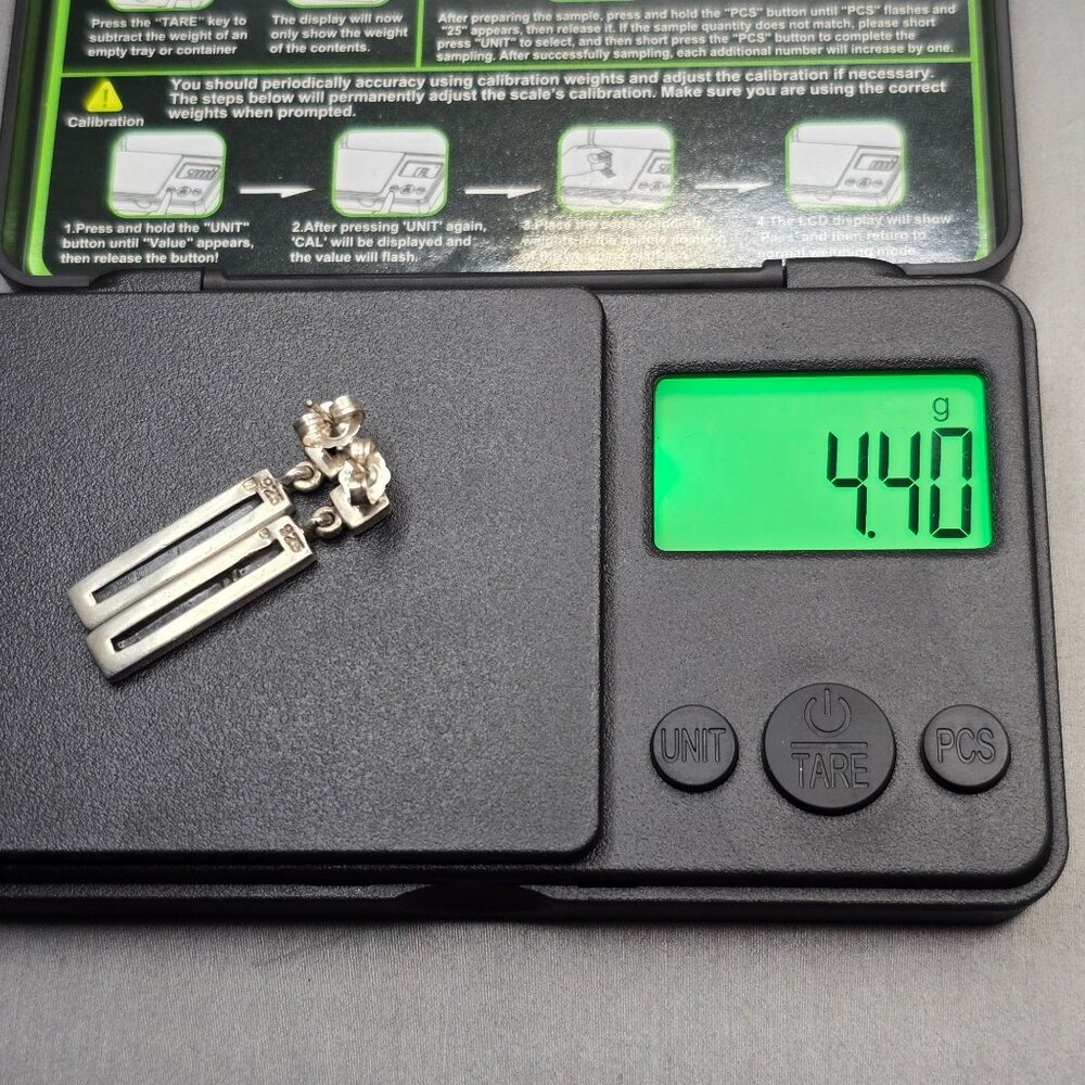 VTG 925 Sterling Silver Black Onyx Dangle Earrings 1.25" Art Deco Style Signed M - Picture 7 of 7